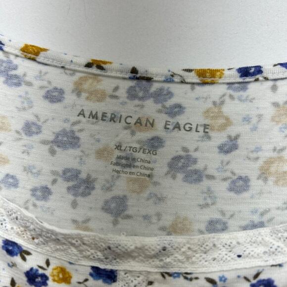 AEO American Eagle Blue White Flower Floral Print Sleeveless Tank Top XL - Picture 5 of 6